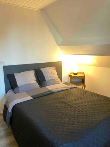 une chambre avec un grand lit avec deux oreillers dans l'établissement Appartement 4 couchages , équipé de la fibre, à Briare