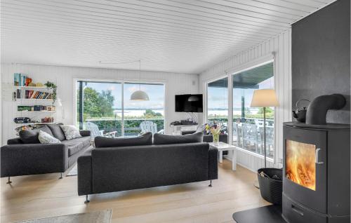 a living room with a couch and a fireplace at Amazing Home In Roslev With Wifi in Roslev