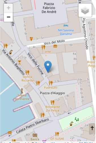 a map of the plaza of chicago with a blue marker at La Bella Vita in Darsena in Savona