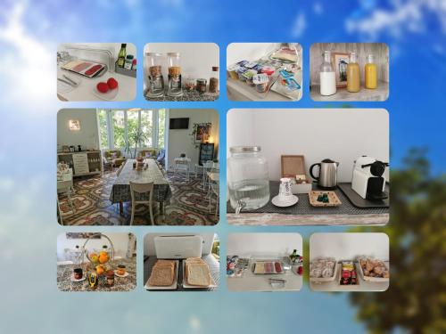 een collage van foto's van een keuken en een woonkamer bij Hostal Eixample in Barcelona