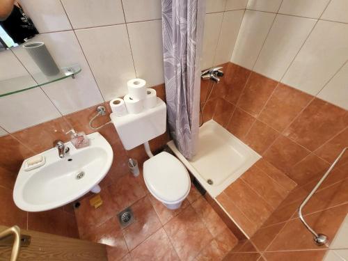 a bathroom with a toilet and a sink at Apartman Meri B - GORNJI in Drvenik
