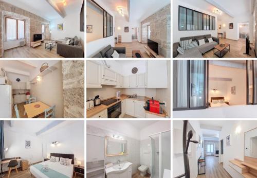 un collage de photos d'un salon et d'une cuisine dans l'établissement Nestor&Jeeves - VILLA FAY - Near Beach - Promenade, à Nice