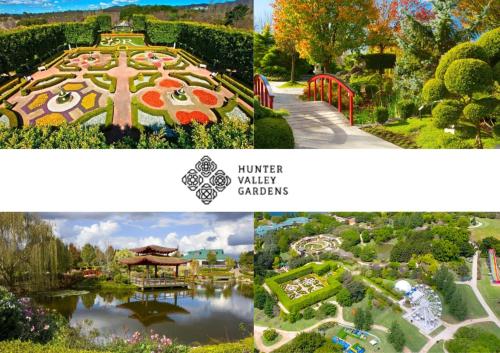 a collage of four pictures of a garden at The Glass Ceiling 360 degree Mount View Hideaway in Mount View