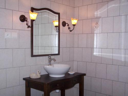 une salle de bain avec un lavabo et un miroir dans l'établissement Gite Vini Cella, à Nanton