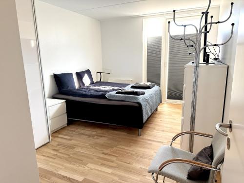 a bedroom with a bed and a mirror at Spaniensgade 15A 1tv in Copenhagen