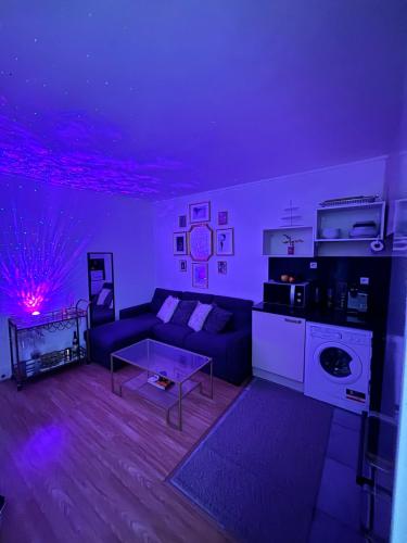 un salon avec un canapé et une table dans l'établissement Charmant et cozy au centre de Paris Montmartre, à Paris