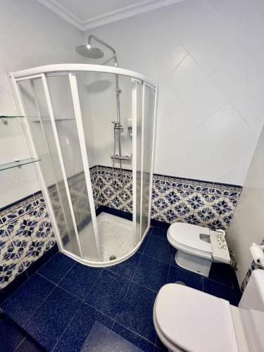a bathroom with a shower and a toilet at Balnea Baiona in Baiona