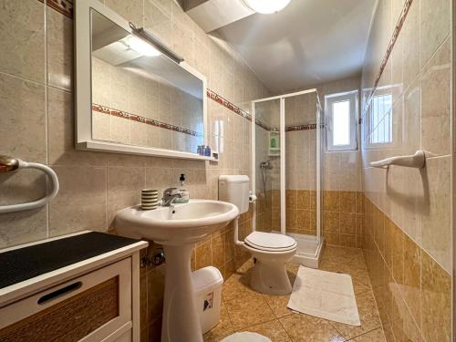 a bathroom with a sink and a toilet and a shower at Apartmani Barica in Novigrad Istria