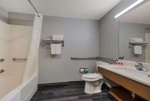 a bathroom with a toilet and a sink and a shower at Econo Lodge Inn & Suites Diamondhead in Diamondhead
