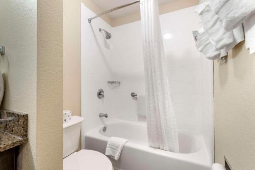 a bathroom with a white tub and a toilet and a shower at Comfort Inn Asheville East-Blue Ridge Pkwy Access in Asheville