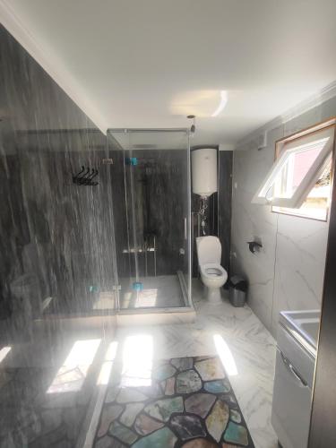 a bathroom with a shower and a toilet at Diamond in Cholpon-Ata