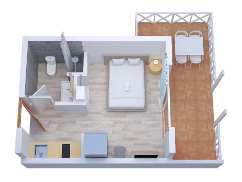 a floor plan of a room with a bedroom at Résidence Ti'Kéol - Appartements avec terrasse 2 à 4 personnes, piscine in Sainte-Anne