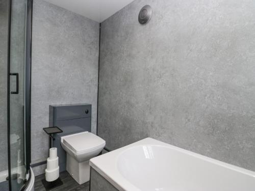a bathroom with a toilet and a sink and a tub at Victroneen Cottage in Whitehaven