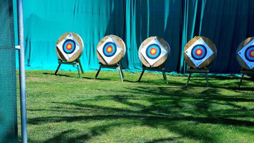 a row of chairs with arrows in the grass at AQI Pegasos World in Side