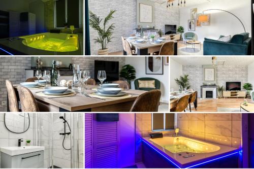 un collage de photos d'une salle à manger et d'un salon dans l'établissement El Balneo - wifi - central - tout à pied - netflix - parking, à Carcassonne