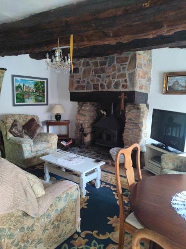 un salon avec un canapé et une cheminée dans l'établissement Maison Josselin proche château, à Josselin