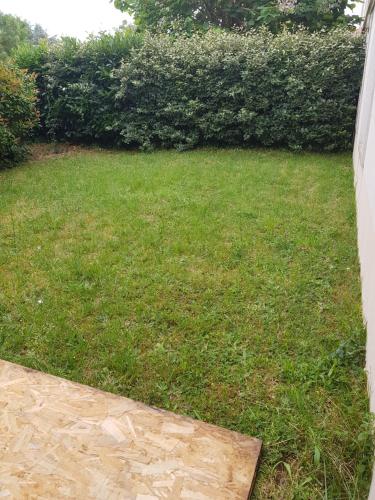 a yard with green grass and a hedge at Appartement avec jardin in Eysines