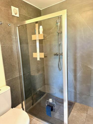 a bathroom with a shower with a glass door at Kildare Luxury Suites in Kildare