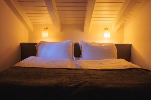 a bed with two white pillows in a room at Hotel Binelli in Pinzolo