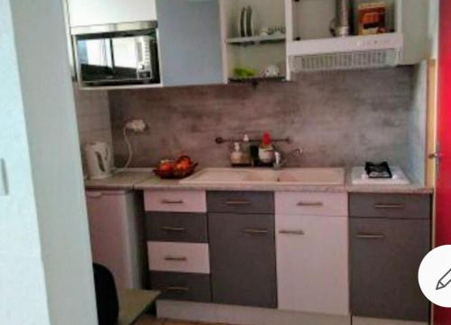 une petite cuisine avec un évier et un comptoir dans l'établissement Un nid douillet en ville, à Épinal