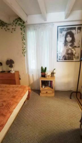 une chambre avec un lit et une fenêtre dans l'établissement L'Art'Home à Carnon Plage, à Mauguio