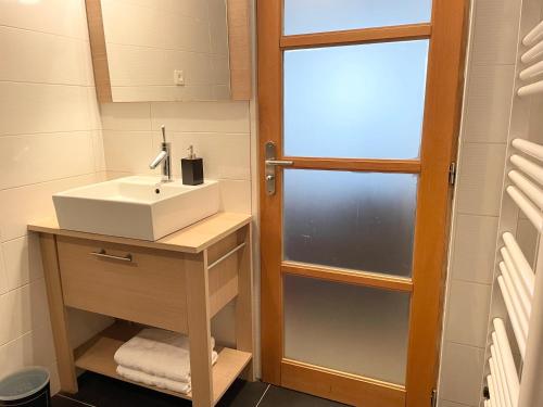 une salle de bain avec un lavabo et un miroir dans l'établissement Appartement cosy proche Paris, à Alfortville