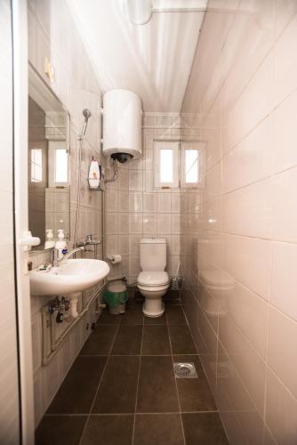 a bathroom with a toilet and a sink and a mirror at Apartments Marijana in Gevgelija