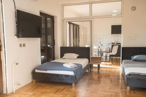 a bedroom with a bed and a tv in a room at Apartments Marijana in Gevgelija