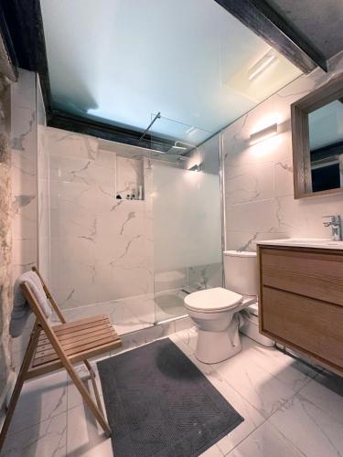une salle de bain avec toilettes, douche et lavabo dans l'établissement Loft St Martin, à Paris