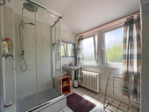 a bathroom with a shower and a sink at Weserstern in Bremen
