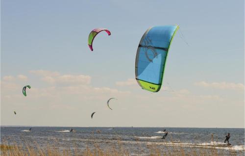 a group of people flying kites on the beach at Klitgaarden in Kryle