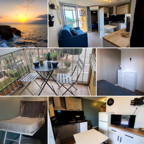 un collage de photos d'une cuisine et d'un salon dans l'établissement Appartement 