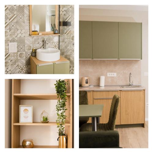 a collage of photos of a kitchen and a bathroom at Urban Residence Apartments in Mostar