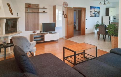 a living room with a couch and a tv at Three-Bedroom Holiday Home In Nedescina in Nedeščina