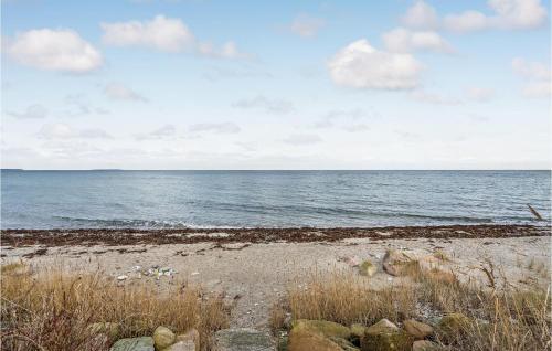 a beach with rocks and the ocean on a cloudy day at Amazing Home In Nyborg With Kitchen in Nyborg