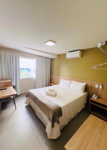 a hotel room with a large bed and a window at Pousada Cerrado in Goiânia