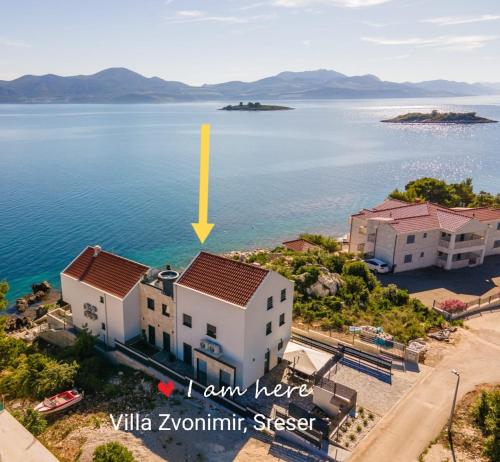 an aerial view of a villa on the water at Villa Zvonimir in Sreser