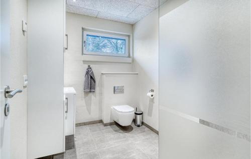 a bathroom with a toilet and a window at Beautiful Home In Varde With Kitchen in Varde
