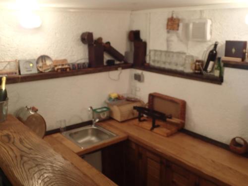 a kitchen with a sink and wooden counter top at Holiday Home Dora in Zabok