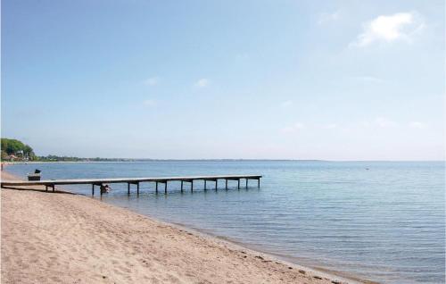 a pier sitting on the beach next to the water at Two-Bedroom Holiday Home In Haderslev in Haderslev