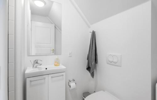 a white bathroom with a sink and a toilet at Pet Friendly Apartment In Bagenkop in Bagenkop