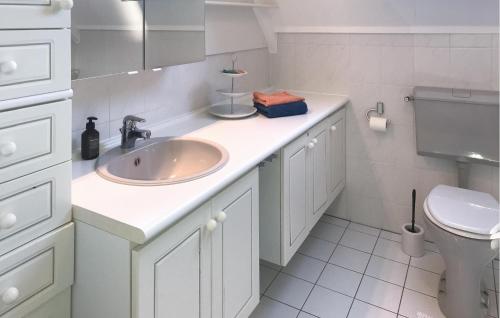 a white bathroom with a sink and a toilet at 2 Bedroom Stunning Home In Lemmer in Lemmer