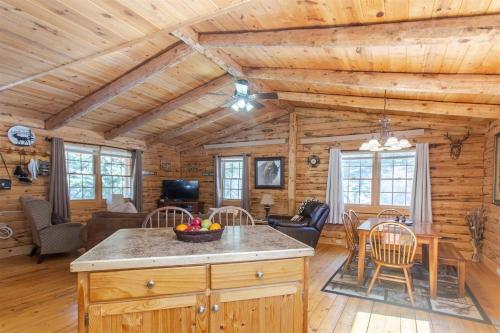 a kitchen and living room in a log cabin at Tenderfoot Creek Cabin in Custer