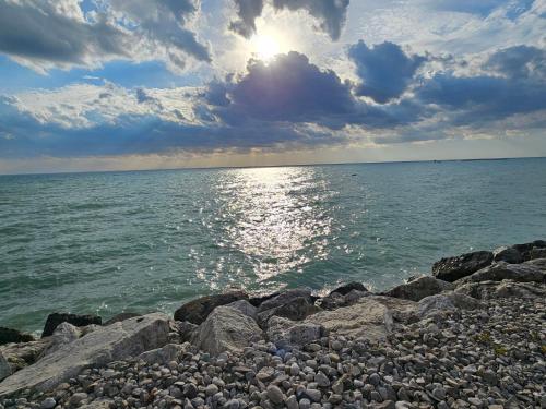 a group of rocks on the shore of the ocean at Britannia B + B in Goderich