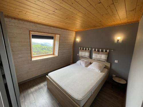 a bedroom with a bed in a room with a window at Bel appartement duplex proche des pistes avec balcon et parking - FR-1-787-16 in Saint-Jacques-des-Blats