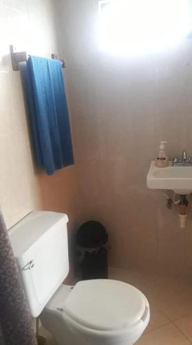 a bathroom with a white toilet and a sink at Apartamento División del Norte Planta Alta in Matamoros