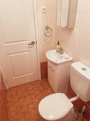 a bathroom with a white toilet and a sink at Prizba Tomas One in Blato