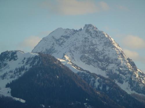 a mountain covered in snow and trees at Alpen Glück Hotel Kirchberger Hof in Kirchberg in Tirol