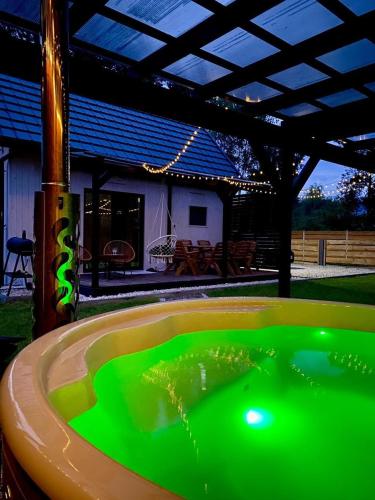 a hot tub with green water in front of a house at H&Z Radawa in Radawa