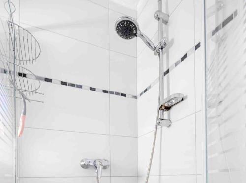 a shower with a shower head in a bathroom at Eyes Ferienhaus im Nationalpark Eifel in Schleiden